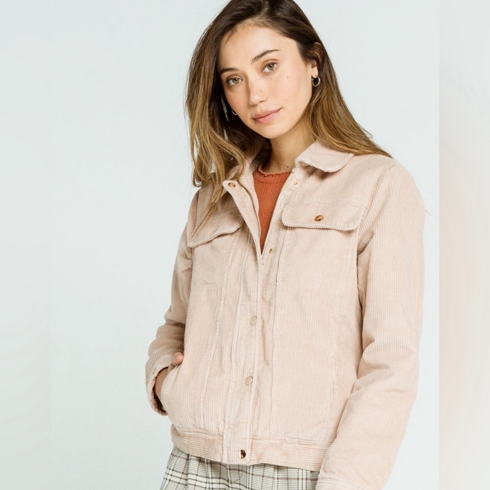 Sky and Sparrow Corduroy Womens Trucker Jacket Size Large Faux Fur Lined NWT